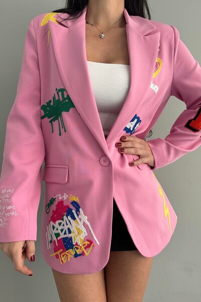 Distimi Fuchsia Blazer Jacket - Embroidery Detail