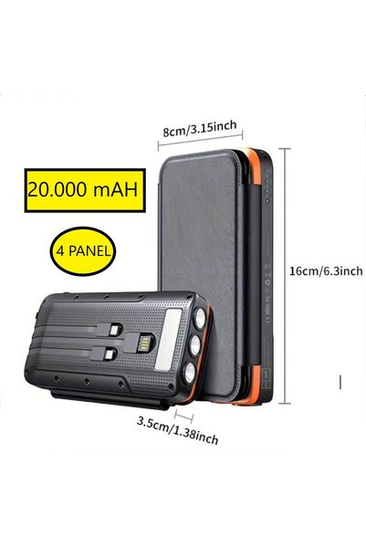 TEKNOPARKTA Güneş Enerjili 20000 Mah Powerbank solar 4 Panel Su Geçirmez Hızlı PD 20W Hızlı Şarj