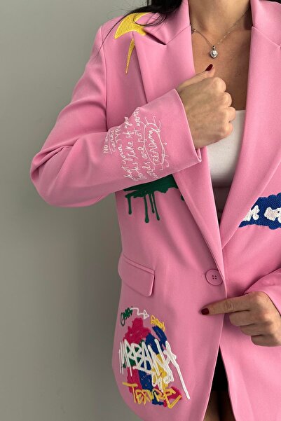 Distimi Fuchsia Blazer Jacket - Embroidery Detail