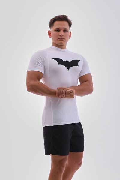 YHM Kısa Kollu Kompresyon T-shirt Fit Spor Tam Beden Erkek Spor Body Beyaz Ba...