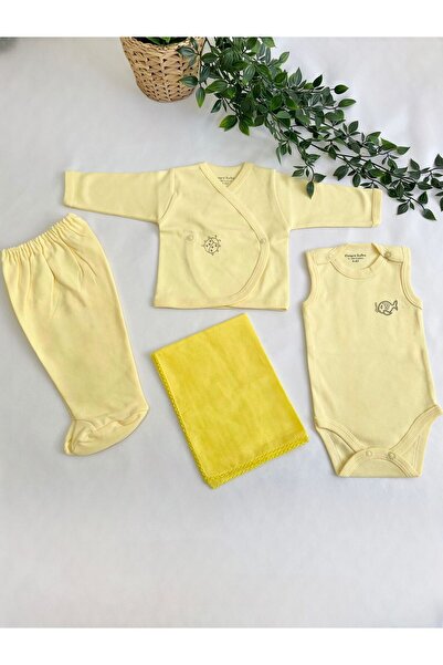 kidszone Yenidoğan Bebek Hastane Çıkış Seti 4'lü Sarı-Sarılık Bebek Hastane Ç...