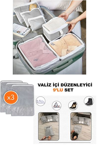 she berrak 9 Piece Gray Suitcase Set