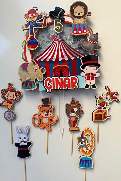 Genel Markalar Sirk Temalı Pasta Süsü - Sirk Temalı Isme Özel Erkek Kız Çocuk...