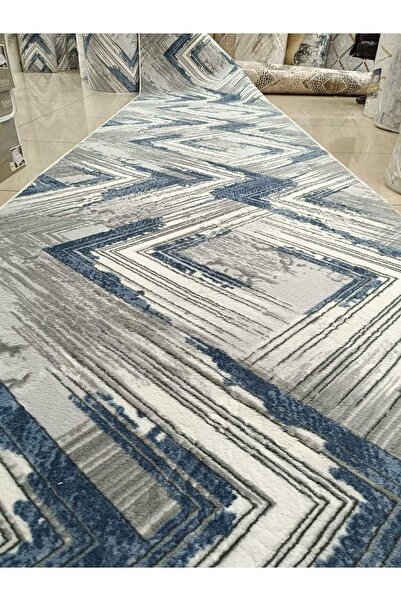 Nesrin NESRİN JEL KAYMAZ TABAN KESME HALI YOLLUK MAVİ FÜME GRİ LACİVERT MAKİNEDE YIKANABİLİR