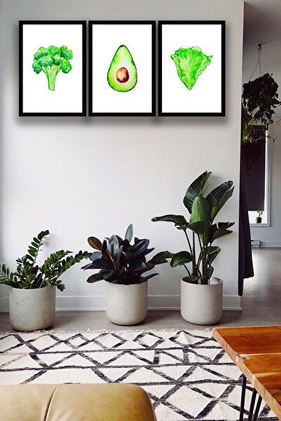 Nod 3 bucăți model de pictură cu legume verzi pentru bucătărie, decor de perete acasă, ornament decorativ elegant