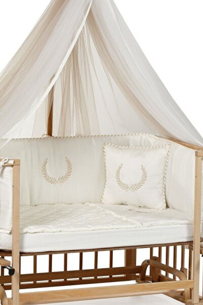 EGEBABY Bebek Uyku Seti 70x110 Cm, Krem 9 Parça, Bej Leaf