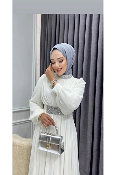 GÜZELLER Φόρεμα αρραβώνων και γάμου από σιφόν με πέτρινη κεντητική επένδυση - βραδινό φόρεμα