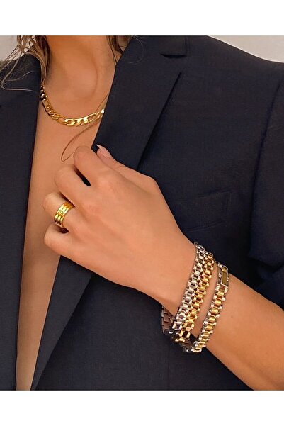 PALMMAMA Unisex Gold Kordon Çelik Klipsli Bileklik