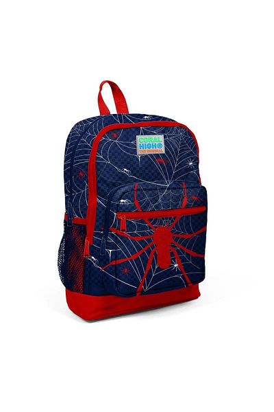 Coral High Kids Navy Blue Spider Patterned Four Compartment School Backpack, Thermo Lunch Bag and Ü