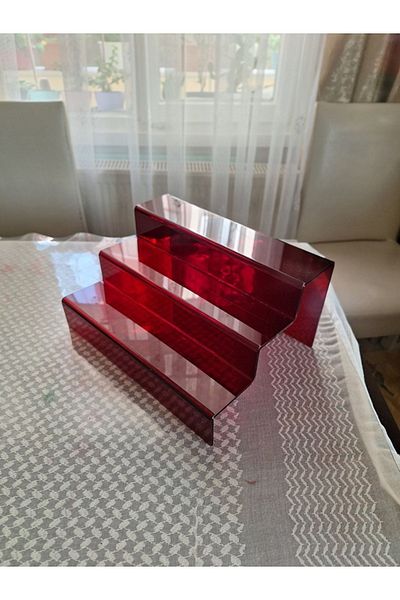 SeHa Design Seha Plexi Acrylic Ladder Shelf 3 mm Transparent Red (30 cm Width) 3 Tier Stand
