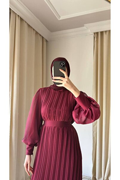 BestShopping Janjan Pleated Evening Dress Claret Red