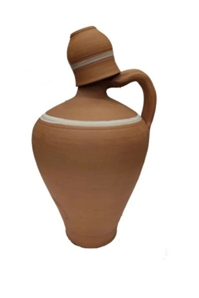 DOĞRU El Yapımı Terleyen Orta Boy Su Testisi 2,5 Litre + El Yapımı Toprak Su Bardağı Hediyeli