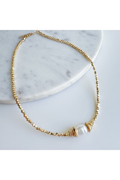 Venus Design incili kare gold boncuk kolye