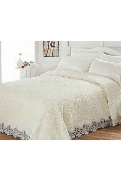 Kelebek French Lace Blanket SetCreamBoxless Bag is Shipped with Packaging