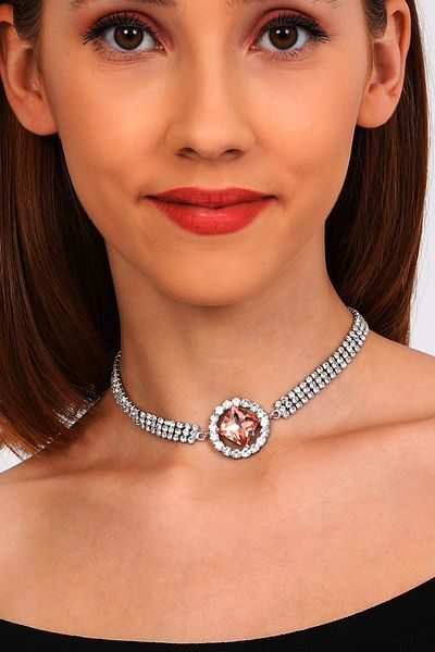 Furtek Aksesuar Women's Rose Oval Model Zircon Stone Silver Diamond Choker Necklace Evening Dress Wedding Engagement Collar Choker