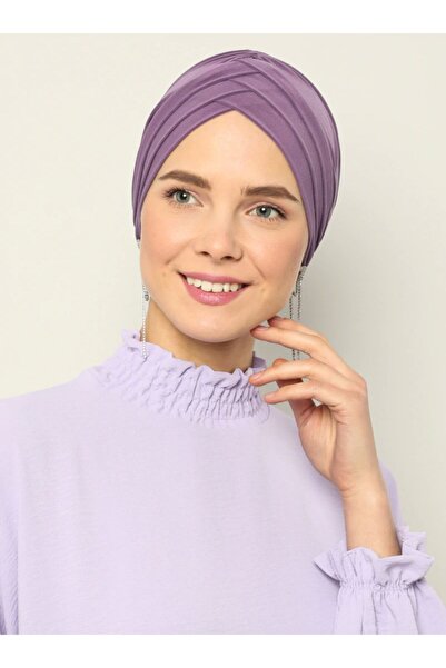 Mervin Şal Çapraz Üç Bantlı Hazır Türban - Lila - 54 -