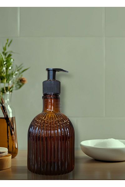 Jet's Home Anber Coffee Patterned 350 ml Glass Liquid Soap Dispenser - Κομψό και αισθητικό 17X8,5 cm