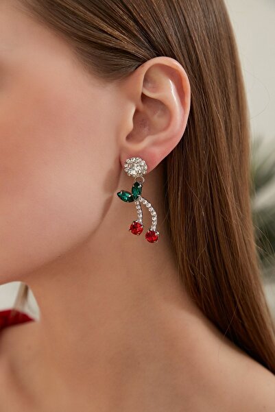 Furtek Aksesuar Kadın Kiraz Salkım Model Zarif Kristal Taşlı Sallantılı Günlü...