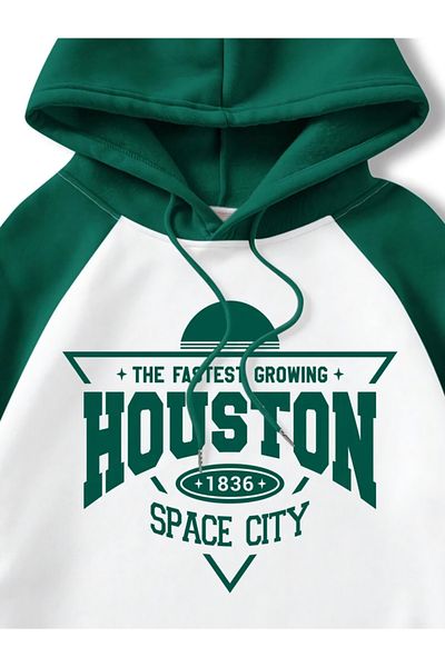 ALİKA Φούτερ Houston Space Oversize με κουκούλα - Λευκό-Πράσινο μανίκι