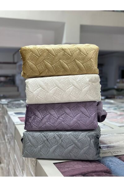 Örtüm Queen Çift Kişilik Kadife Yatak Örtüsü Takımı Kapitone