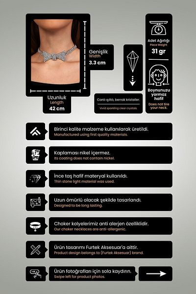 Furtek Aksesuar Women's Bow Tie Model Zircon Stone Silver Diamond Evening Dress Choker Collar Necklace Engagement Wedding Promise Choker