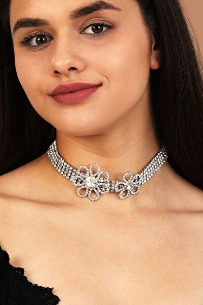 Furtek Aksesuar قلادة نسائية على شكل ديزي موديل كريستال زيركون فضية للسهرة وقلادة لحفلات الزفاف وخطوبة الزفاف وحفلات الحناء
