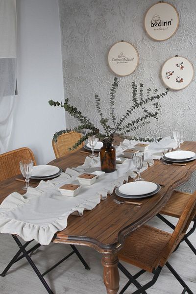 cotton maison Natural Ruffled Runner Vintage 40x180 εκ