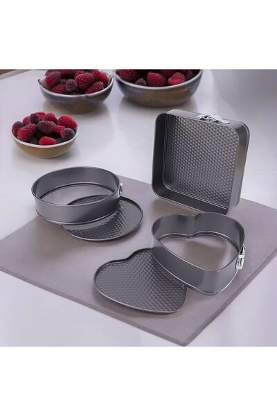 Global Ersat Black Metal 3 Pieces - Square Round Heart Cake Set
