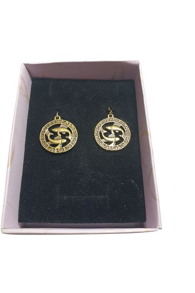 Ororabutik Bronze Color 22mm Fish Sign Figured Necklace and Earring Set