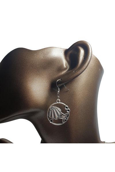 Ororabutik Silver Color 30mm Seashell Figured Necklace and Earring Set
