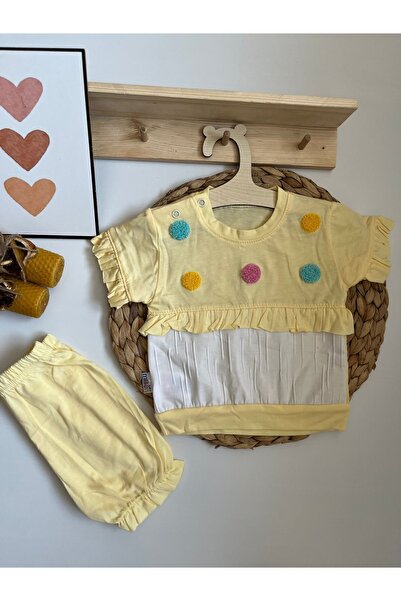Miraydın Butik Yellow Pink Summer Double Set for Baby Girl - Score Detailed
