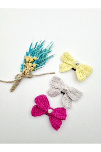 buckle Hand-knitted bow (3 pcs ) sackless baby buckle with pearl stone