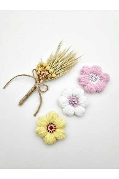 Buckle Hand knitted Daisy patterned buckle (3 pcs ) with sackless baby buckle stone