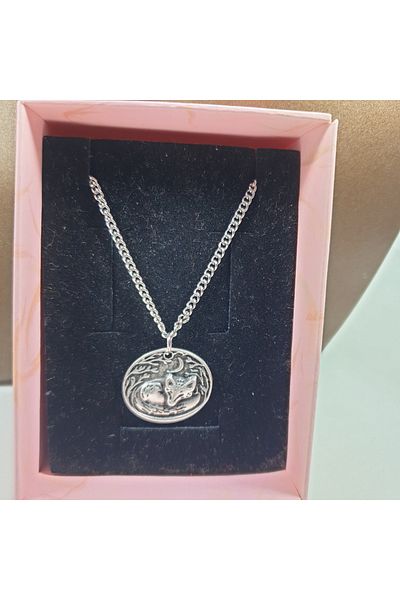 Ororabutik Silver Color 25mm Fox Figured Necklace and Earring Set