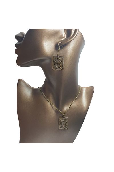 Ororabutik Bronze Color 30mm Van Gogh Sunflower Figured Necklace and Earring Set