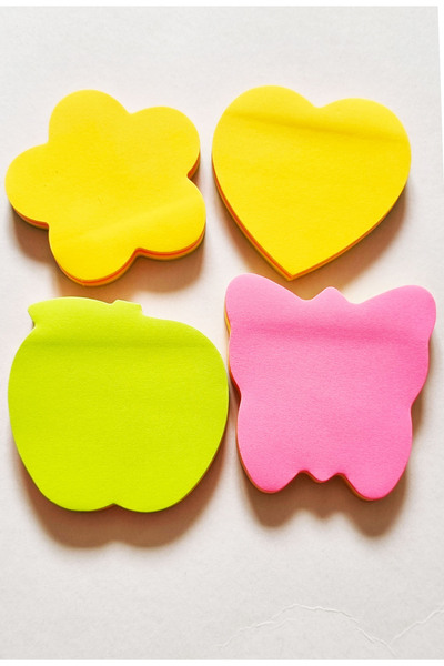 Modellino 4-Piece Butterfly Heart Apple Clover Shaped 5 Colors Adhesive Note Paper (80 Sheets X4) 320 Sheets 76X76Mm
