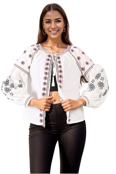 Cassime Jachetă cardigan pentru femei cu ciucuri brodate cu flori albe