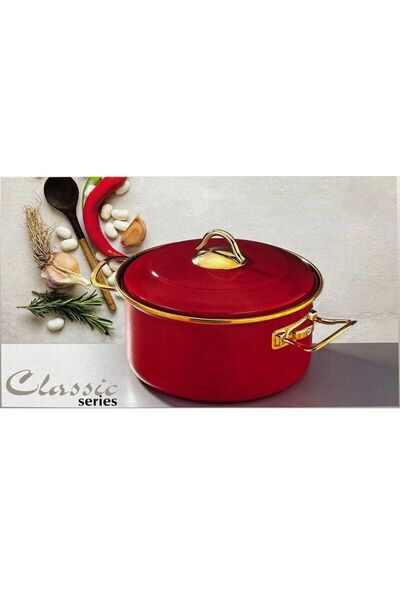Home 22 cm Kırmızı Gold Emaye Tencere