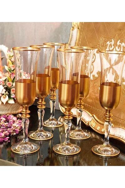 Paşabahçe Hand Decorated 6-Person Coffee Side Glass Water Cup Set, Dowry Set, Gift Set