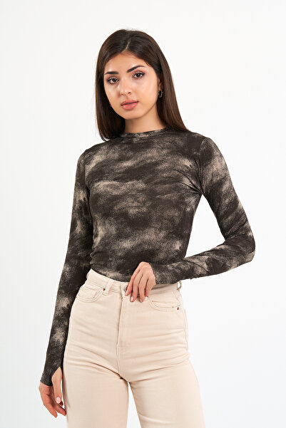 woreys Soft Touch Crew Neck - Gray Patterned Body with Finger Detail