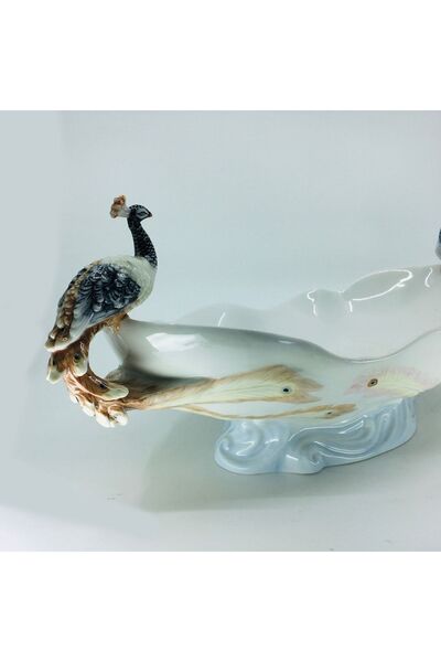 Tüterler El Yapımı Tavus Kuşu Figürlü Dekoratif Gondol Porselen Tabak Ve Kase...