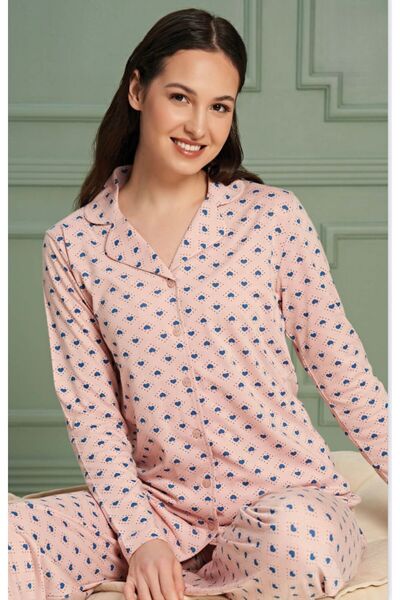 İpek Women's Long Sleeve Buttoned Front Pajamas Set