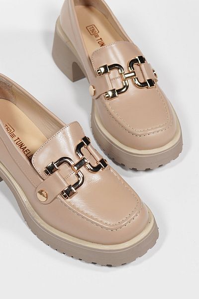 TUNAELLİ Γυμνό Γυναικείο Loafer - Αγκράφα μεγέθους 36-41, φυσικό δέρμα