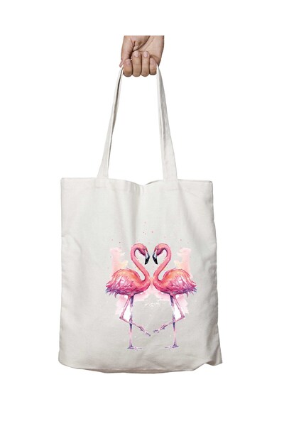 ART HEDİYE Flamingo Love - Two Sides Lasting and Washable Shoulder Tote Bag