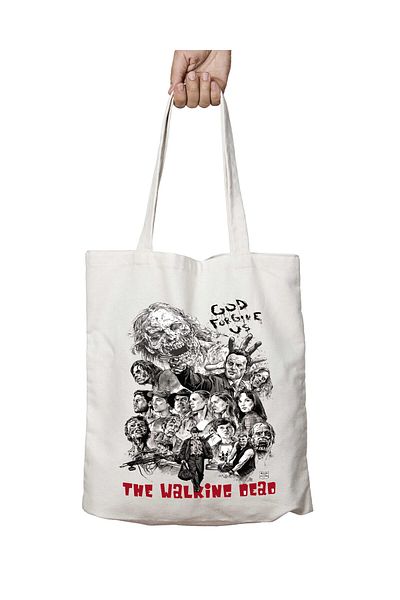 ART HEDİYE Walking Dead Pencil Drawing - Διαρκής και πλενόμενη υφασμάτινη τσάντα ώμου δύο όψεων