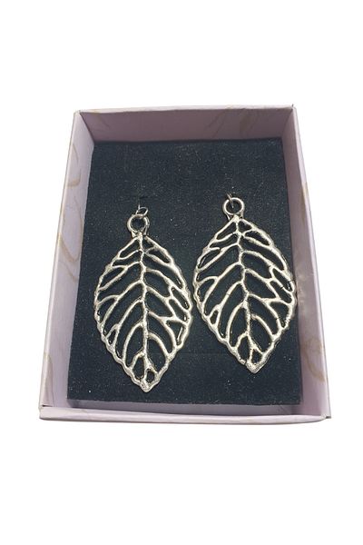 Ororabutik Orora Silver Color 35mm Fairycore Leaf Figured Necklace and Earring Set