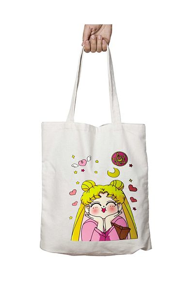 ART HEDİYE Sailor Moon Anime Face - Δύο όψεων που διαρκεί και πλένεται υφασμάτινη τσάντα ώμου