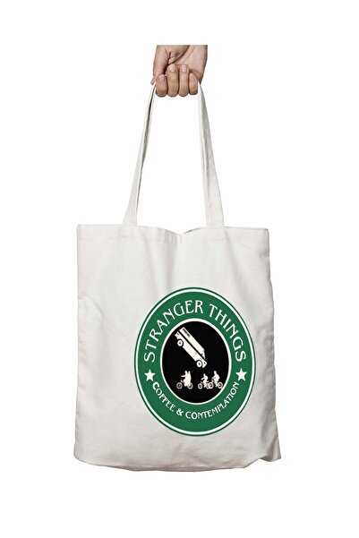 ART HEDİYE حقيبة قهوة دائمة قابلة للغسل من Stranger Things - قماش كتف للمدرسة...