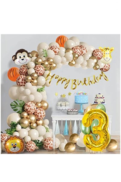 Bkmc Balon din folie cu model Safari de 3 ani - Ornament pentru set de petrec...