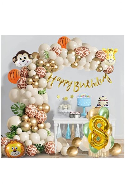 Bkmc Σετ πάρτι γενεθλίων με μπαλόνι με μοτίβο Safari Age 8 - Στολίδι